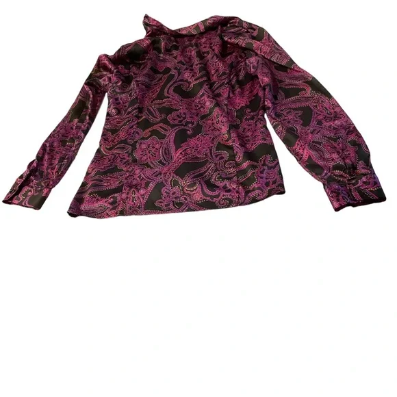 Jaclyn Smith black and purple paisley button up top - Picture 2 of 5